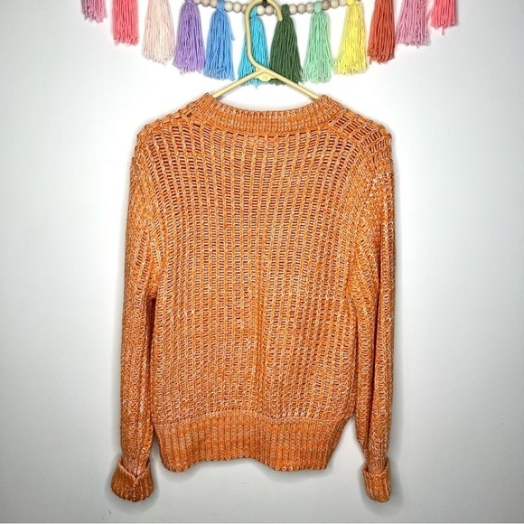 Pink Lily Orange and White Chunky Knit Pullover Crewneck Sweater Size Medium - Picture 8 of 14